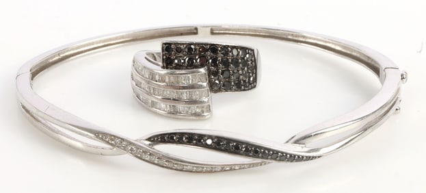 STRELING SILVER BLACK AND WHITE DIAMOND BRACELET