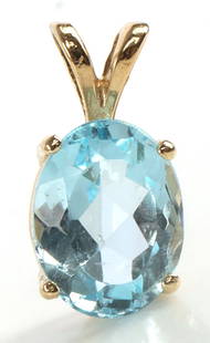 14K YELLOW GOLD AQUAMARINE PENDANT: 14K yellow gold, stamped and tested. Aquamarine measures 9.84X7.67X4.32 MM. Total weight: 1.6 grams. This lot has a reserve.