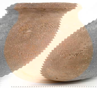 THAI AYUTTHAYA TERRCOTTA DECORATED CLAY POT: Round clay pot with incised decoration. Hand-rolled, hand-formed, hand-incised. Flared neck with bulged lip. Claimed to be from and consistent with the ceramics of Ayutthaya (15th-18th century), the