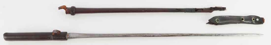 ANTIQUE ITALIAN SWORD SWAGGER STICK: Scabbard is damaged, but sword and grip are very good and original. Faintly stamped "made in Italy" at ricasso.