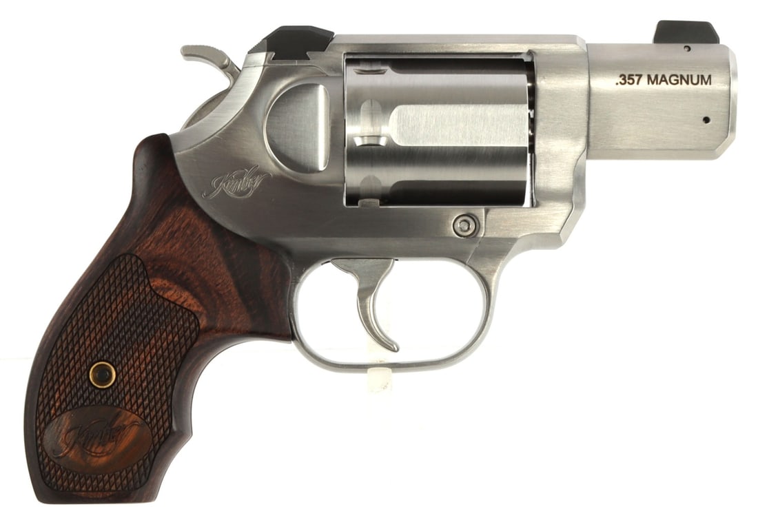 KIMBER K6S DASA 2IN .357 MAGNUM REVOLVER: Kimber K6S double-action/single-action revolver. Brushed stainless finish, 2-inch barrel, and checkered wood grips. Excellent, as-new condition. FFL required for transfer. No international shipping. K