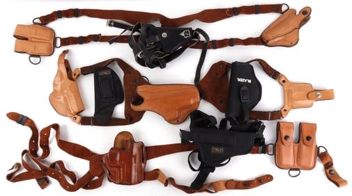 LOT OF 6 FIREARM HANDGUN HOLSTER AND MAG CLIP