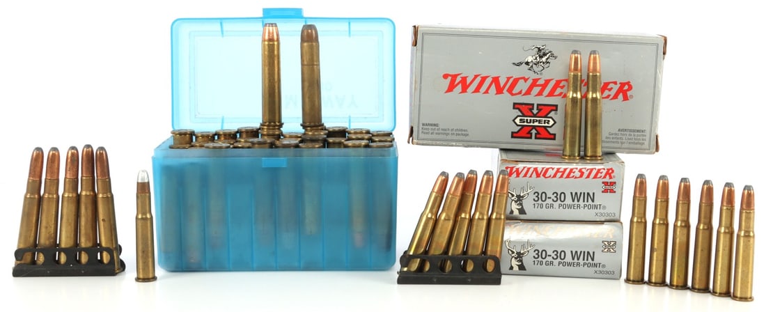 APPROX 100 RDS 30-30 WIN 45-70 COLT AMMO LOT: Approximately 100 rounds of 30-30 Winchester and 45-70 Colt Ammunition. No international shipping. Know your state laws prior to bidding.