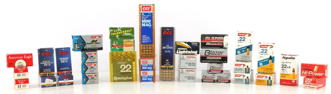 1750 ROUNDS .22 LR RIMFIRE AMMO CCI FEDERAL AGUILA: Lot of more than 1750 rounds .22 LR rimfire ammunition. CCI Mini Mag, Federal Classic Bird Shot, Aguila Super Extra, American Eagle Hi Velocity. No international shipping.