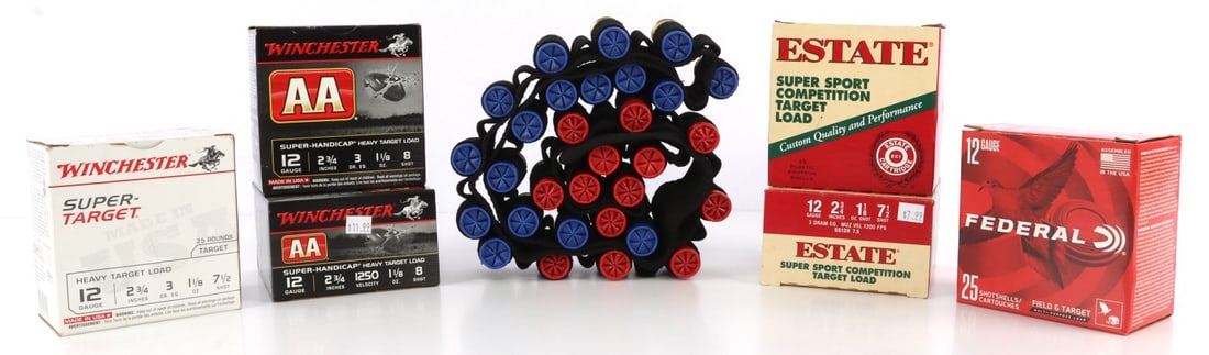 175 RDS 12 GAUGE SKEET & TARGET LOADS AMMO LOT: Lot of more than 175 rounds factory new 12 gauge skeet & target load shotshells, 2-3/4 inches. Winchester, Estate & Federal. No international shipping.