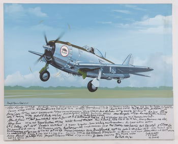 SIGNED PAINTING OF A LOCKHEED P-47 THUNDERBOLT