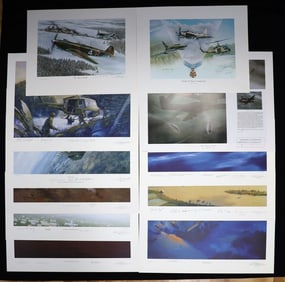 LOT OF 11 PILOT SIGNED AVIATION PRINTS