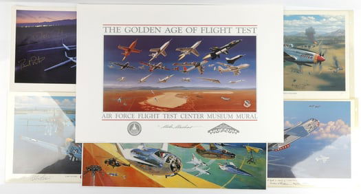 LOT OF 6 PILOT SIGNED AVIATION PRINTS