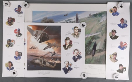 LOT OF 4 US AIR FORCE PRINTS WITH PILOT SIGNATURES