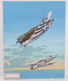 WWII US P-47 ACE BOB JOHNSON SIGNED PAINTING