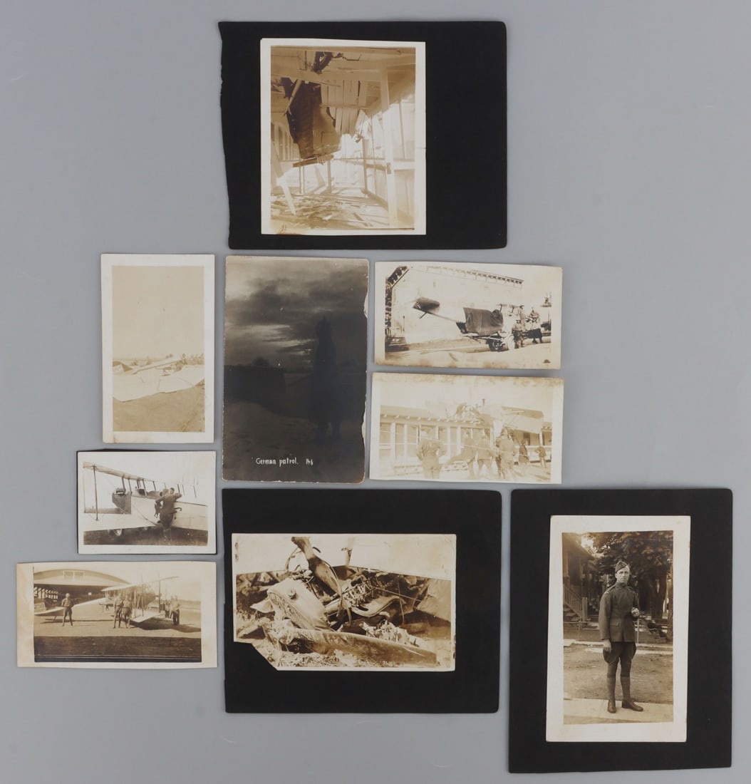LOT OF 12 EARLY AGE PHOTOS OF AVIATION DISASTERS: Lot of TWELVE (12). A good series of photographs showing various planes after accidents in the early heroic age of aviation. Very good, original condition.