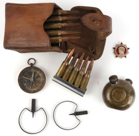 LOT OF 10 MOSIN NAGANT CARTRIDGE POUCH & RELICS