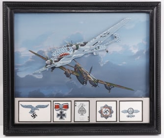 RAY WADDEY WWII GERMAN FIGHTER IN ACTION PAINTING