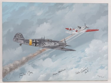WWII GERMAN REICH BF 109 PILOT SIGNED PAINTING