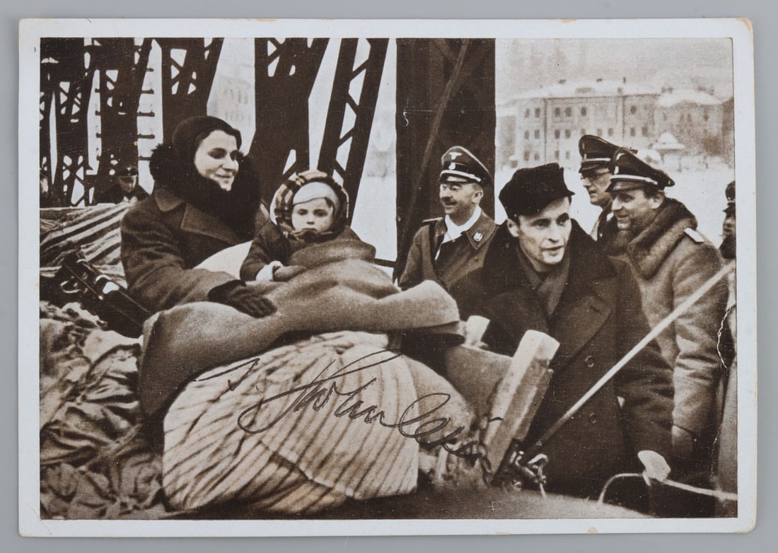 WWII GERMAN REICH ADOLF HITLER SIGNED POSTCARD: Postcard from the Third Reich bearing the signature 'Adolf Hitler.' Certificate of Authenticity provided by Frank Garo. 3.2 X 5 inches. Very good, original condition.