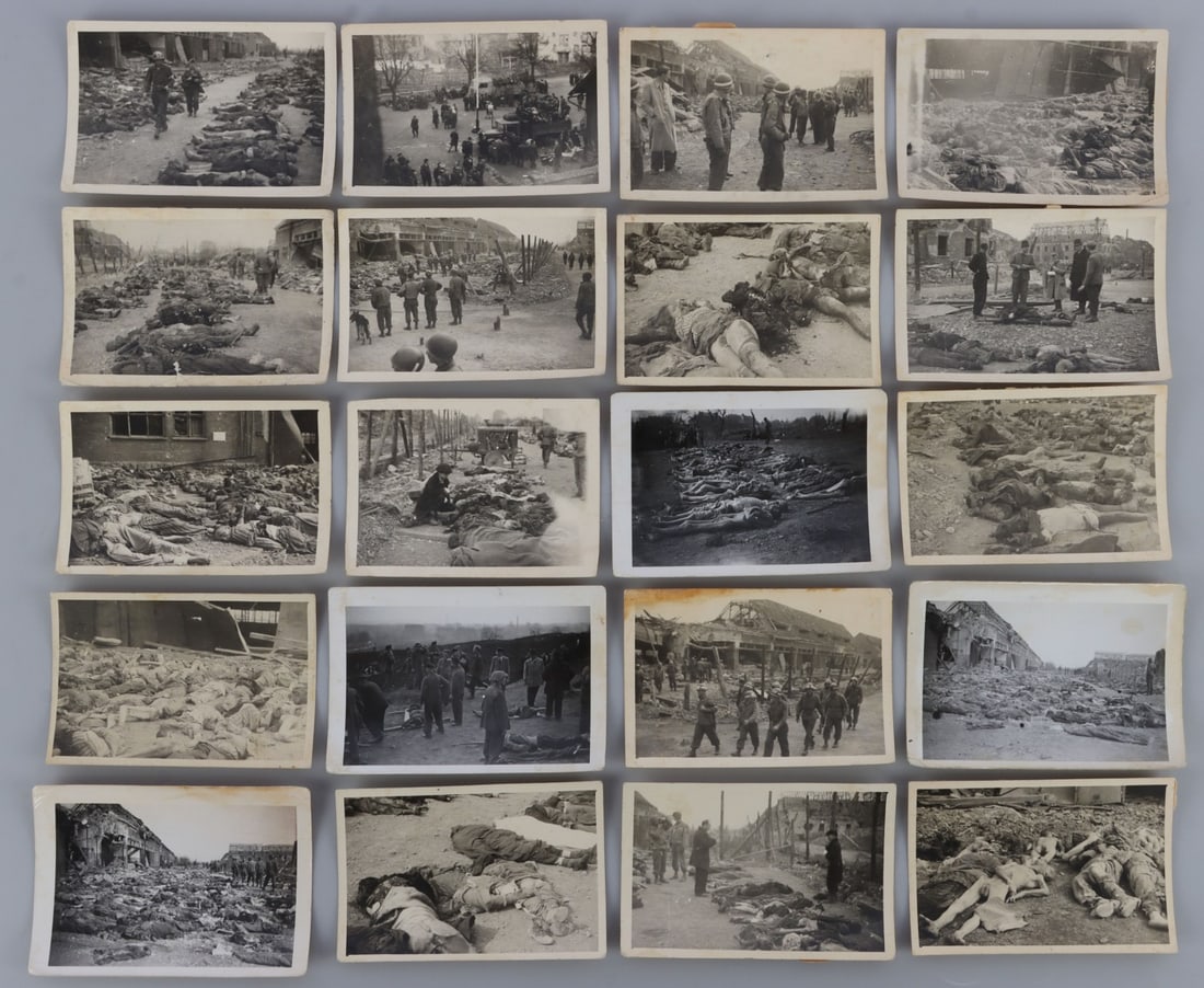 LOT OF 20 WWII GERMAN JEWISH WAR CRIME PHOTOS: Lot of TWENTY (20). 3 5/8 X 2 1/4 inches each. Very good condition.