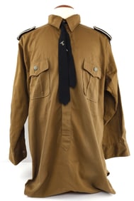 WWII GERMAN SS TAN BROWN SHIRT W/ TIE & STICK PIN
