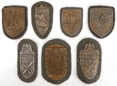 WWII GERMAN THIRD REICH CAMPAIGN SHIELDS LOT OF 7