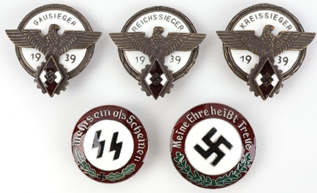WWII GERMAN THIRD REICH BADGES LOT OF 5 HJ NSDAP