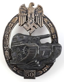 WWII GERMAN 50 ENGAGEMENTS PANZER ASSAULT BADGE