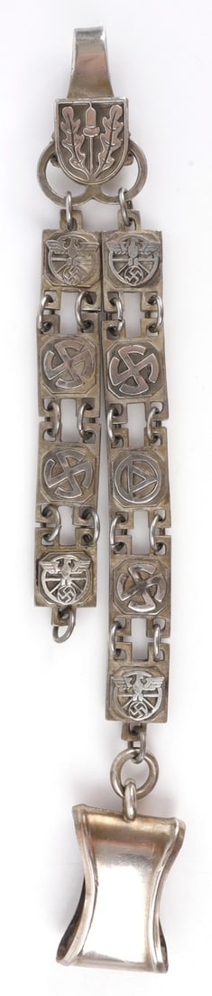 WWII GERMAN THIRD REICH HANGER FOR NSKK DAGGER: Hanger for an NSKK dagger. Links on chain are single-sided. 13.5 inch total length. Unauthenticated, sold "as is."