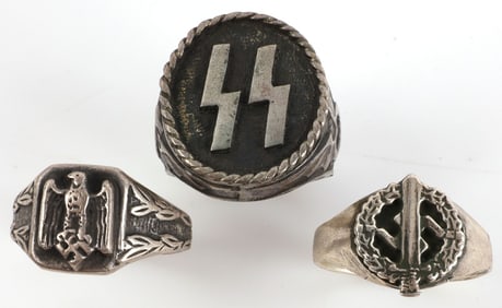 WWII GERMAN THIRD REICH RING LOT OF 3 SS SPORTS