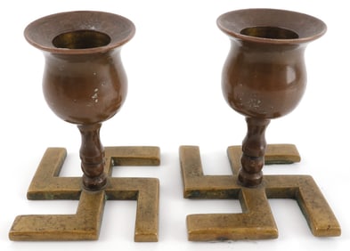 WWII GERMAN THIRD REICH SWASTIKA CANDLE HOLDERS