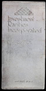 100 TROY OUNCE 999 FINE SILVER BULLION BAR: Electronically tested. Investment Rarities Incorporated. This lot reserved at melt.