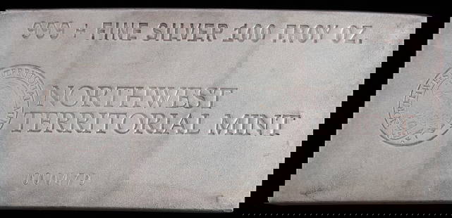 100 TROY OUNCE 999 FINE SILVER BULLION BAR: Electronically tested. Northwest Territorial Mint. This lot reserved at melt.