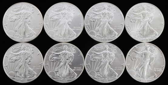 LOT 8 MIX DATE 1 OZT SILVER AMERICAN EAGLE COINS