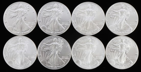LOT 8 MIX DATE 1 OZT SILVER AMERICAN EAGLE COINS