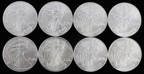 LOT 8 1 OZT OUNCE SILVER AMERICAN EAGLE BU COINS