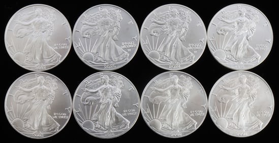 LOT 8 1 OZT OUNCE SILVER AMERICAN EAGLE BU COINS