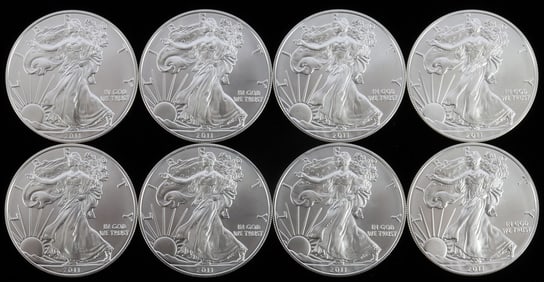 LOT 8 2011 1 OZT OUNCE SILVER AMERICAN EAGLE COINS