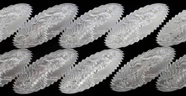 LOT 8 2011 1 OZT OUNCE SILVER AMERICAN EAGLE COINS: Lot of EIGHT (8). All brilliant uncirculated. This lot reserved at melt.