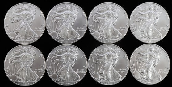 LOT 8 2011 1 OZT OUNCE SILVER AMERICAN EAGLE COINS