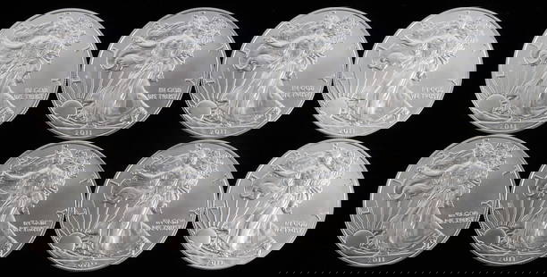 LOT 8 2011 1 OZT OUNCE SILVER AMERICAN EAGLE COINS: Lot of EIGHT (8). All brilliant uncirculated. This lot reserved at melt.