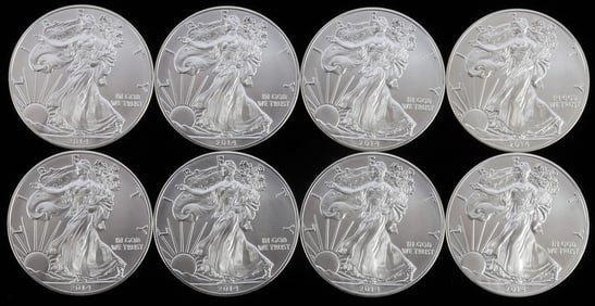 LOT 8 2014 1 OZT OUNCE SILVER AMERICAN EAGLE COINS