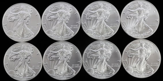 LOT 8 2017 1 OZT OUNCE SILVER AMERICAN EAGLE COINS
