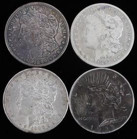 LOT OF 4 MORGAN SILVER DOLLAR COINS 1892 O