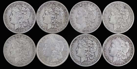 LOT 8 MIXED DATE MORGAN SILVER DOLLAR COINS