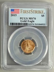 2015 1/10 OZT GOLD AMERICAN EAGLE PCGS MS70 COIN