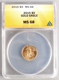 2015 GOLD 1/10 OZT AMERICAN EAGLE ANACS MS68 COIN