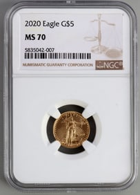2020 GOLD 1/10 OZT AMERICAN EAGLE NGC MS70 COIN