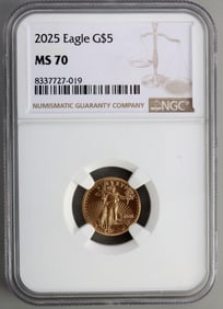 2025 GOLD 1/10 OZT AMERICAN EAGLE NGC MS 70 COIN