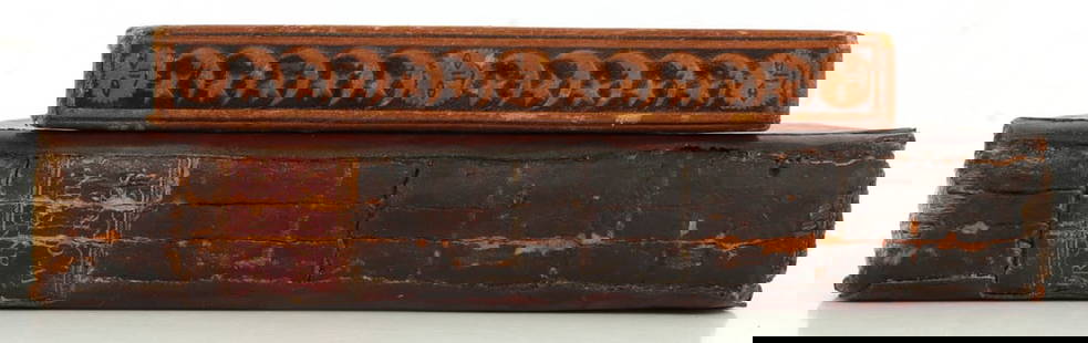 LOT 2 BENJAMIN FRANKLIN BOOKS POOR RICHARD ETC: Lot of TWO (2). 1) Leather-bound copy of the 1733 edition of 'Poor Richard's Almanack', printed 1898. 2) 'The Collected Writings of Benjamin Franklin, Volume 2', printed 1794. Good, original