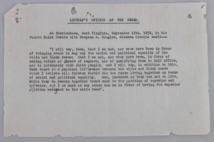 1858 DOUGLAS DEBATE LINCOLN'S OPINION OF THE NEGRO