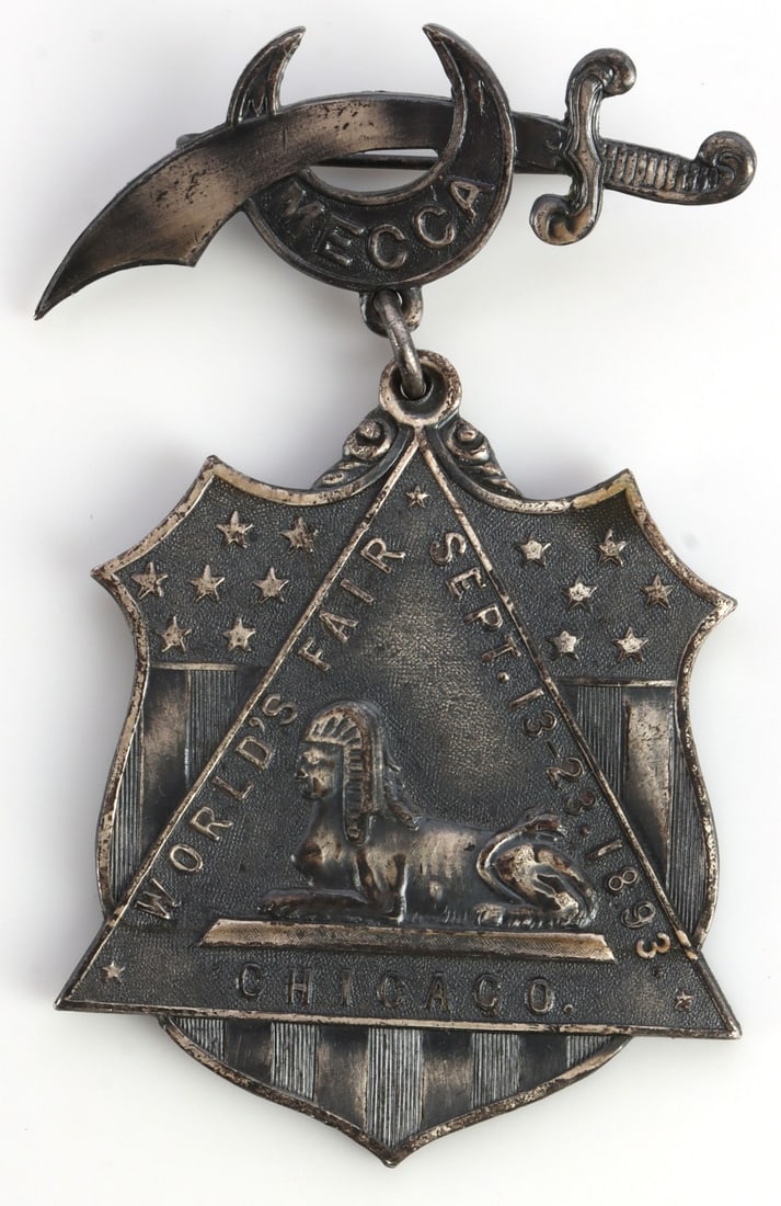 1893 COLUMBIAN EXPOSITION WORLD FAIR CHICAGO BADGE: Maker marked reverse, not sterling. Very good, original condition. Considered quite scarce. This lot has a reserve.