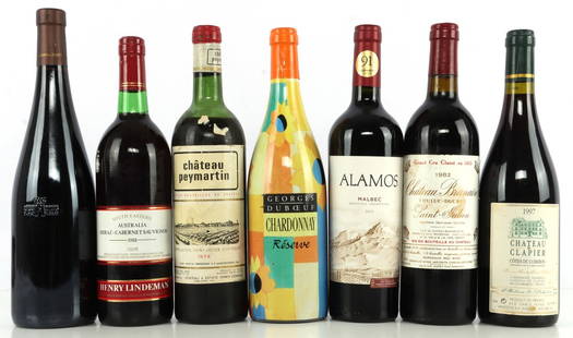 1982 CHATEAU BRANAIRE WINE PLUS 6 OTHER BOTTLES: All have ullage above shoulder, properly stored always, from a long time private collection, no leakage. Sold as is. This lot has a reserve.