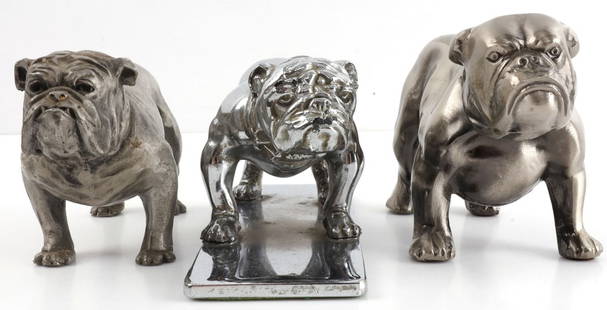 LOT 3 MACK TRUCK HOOD ORNAMENTS KRACZKOWSKI: Lot of THREE (3). One is Pewter dated 1970 and signed by artist Philip Kraczkowski. They measure 4 to 4.75 inches. The chrome one has a stand, but it is not attached. This lot has a reserve.